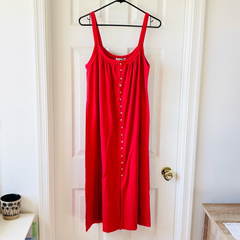 Relaxed Button Down MIDI Dress -  Red - Picture 4 of 10